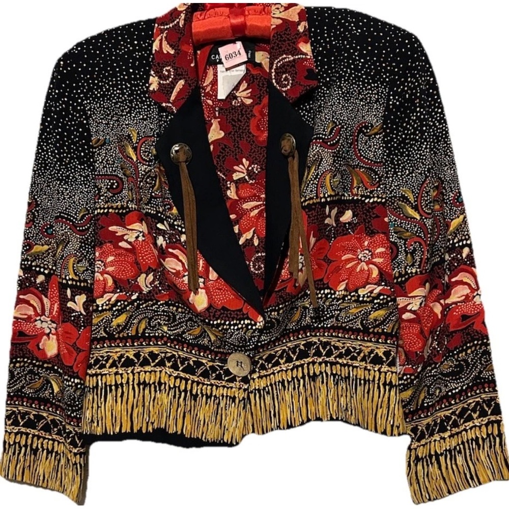 Vintage 90s Carole Little Jacket 2 Cropped Concho Tassels Colorful Wearable Art